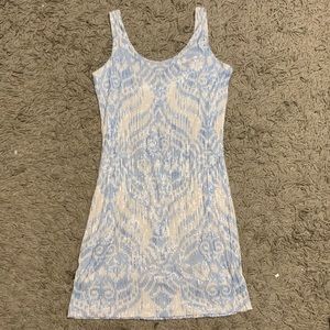 Ecru formal blue and white sequin dress